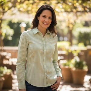 Aeropostale Green & White Striped Shirt with Ruffle Trim Size Medium